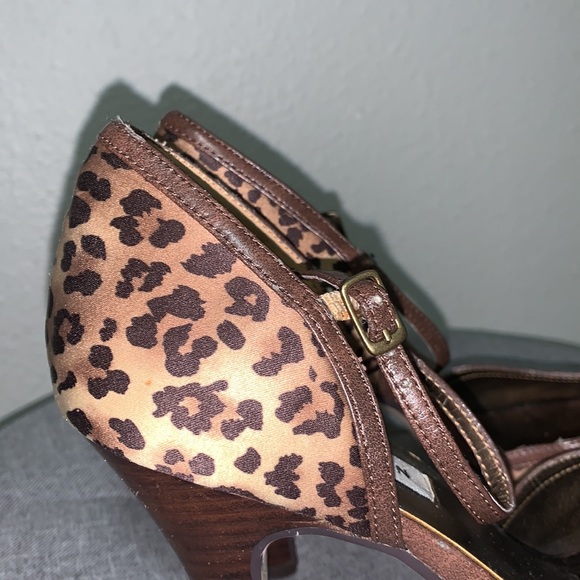 Steve Madden Maggie leopard print peep toe platform heels Sz 7.5 ankle tie - Picture 6 of 17